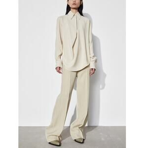 NWT Petar Petrov Lami Silk Blend Collared Draped Pleat Long Sleeve Blouse 44 / L